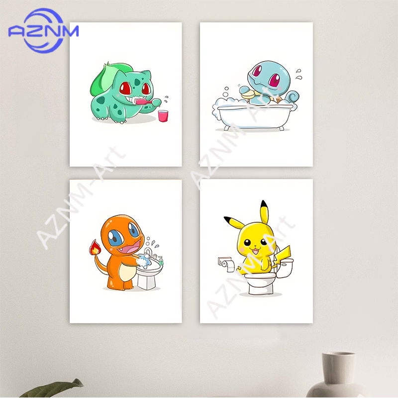 Anime Merchandise Posters - Pokemon Cartoon Funny Canvas Painting Pikachu
